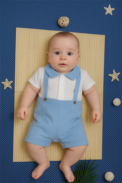 Unisex Askılı Görünümlü Kısa Kollu Bebek Tulum Turkuaz