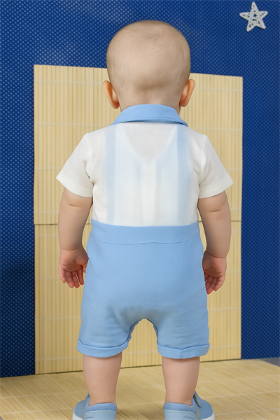 Unisex Askılı Görünümlü Kısa Kollu Bebek Tulum Turkuaz