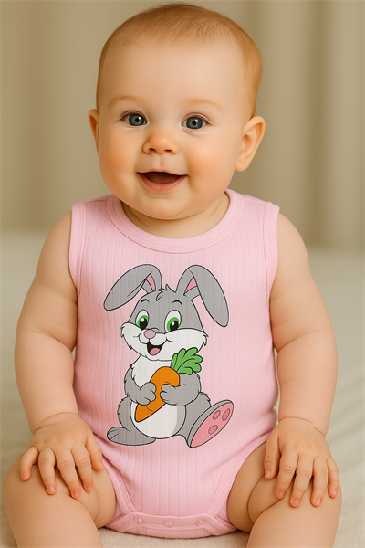 Unisex Tavşanlı Askılı Body Açık Pembe