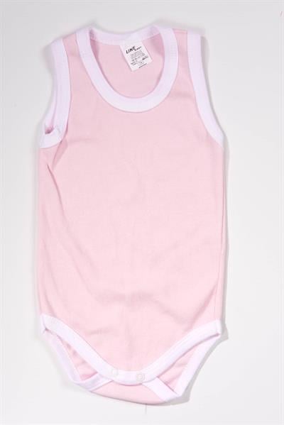 Unisex Toz Pembe Body Çıtçıtlı Bisiklet Yaka Atlet Kol Beyaz