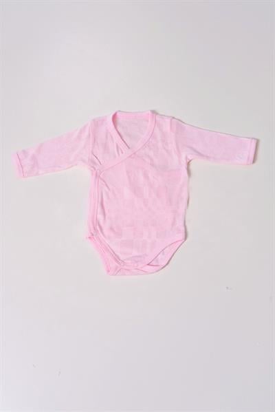 Uzun Kol Kundaklı Body Kare Desen Klimalı Kumaş Pembe