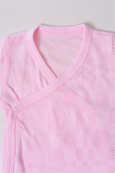 Uzun Kol Kundaklı Body Kare Desen Klimalı Kumaş Pembe