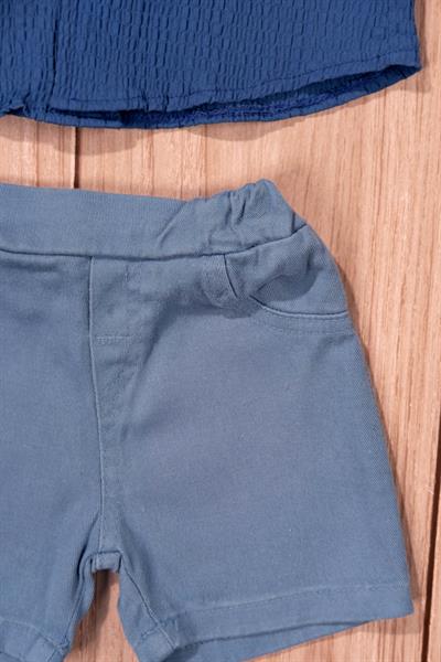 Yelkenli Nakışlı Erkek Yazlık Gömlek ve Şort Takımı Mavi