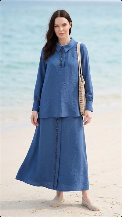 3148P Pureva tencel tunik etek takım