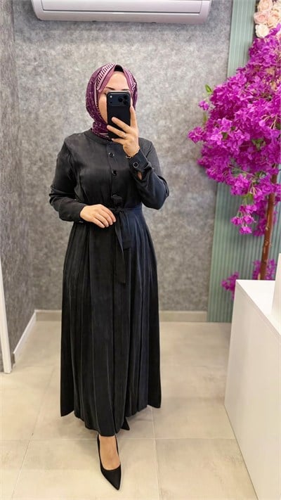 330994 LEVİDOR İPEK KUPRA ELBİSE SİYAH