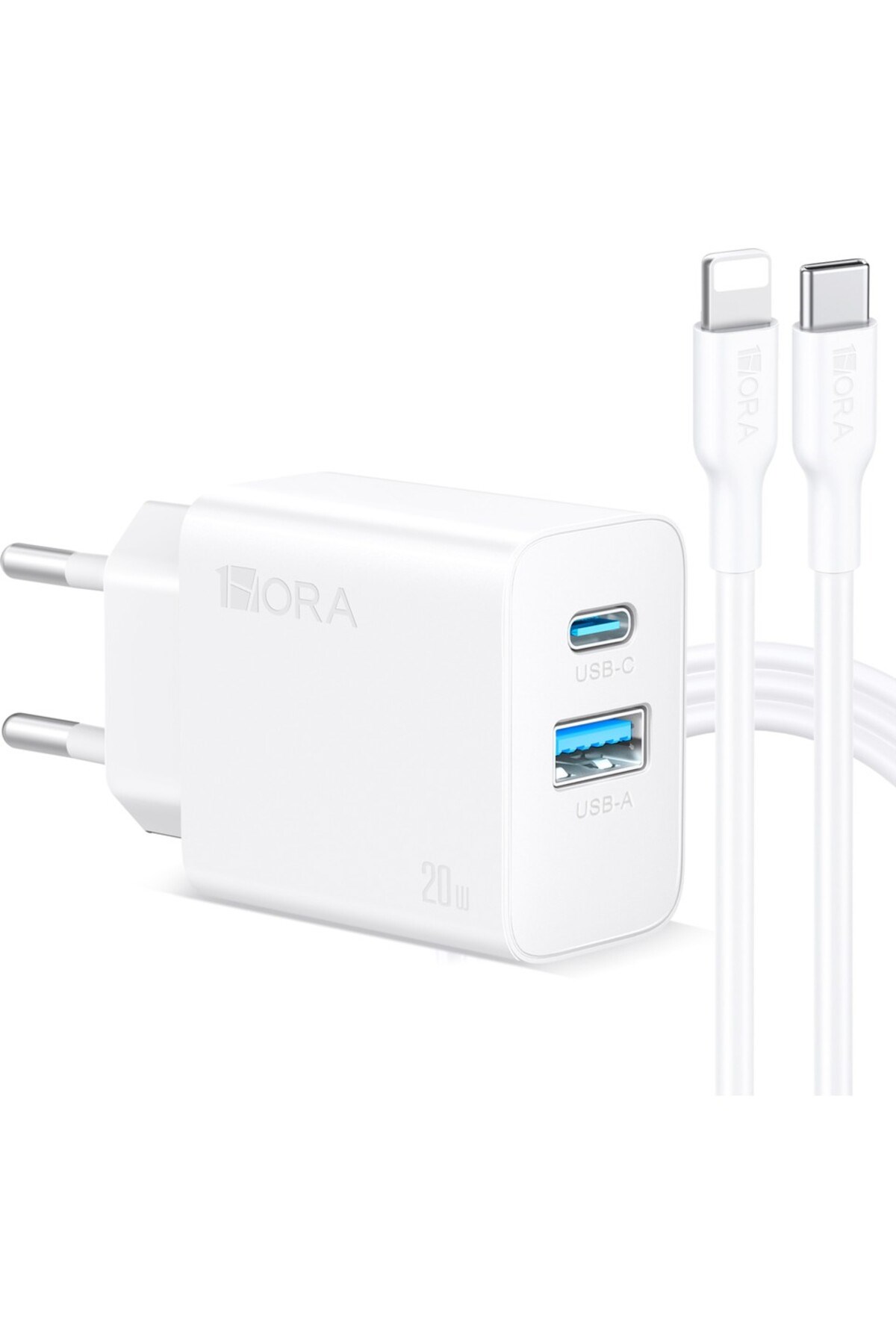20W Dual U+C Şarj Aleti ve Lightning Kablo Seti - Hızlı Şarj Cihazı - Beyaz