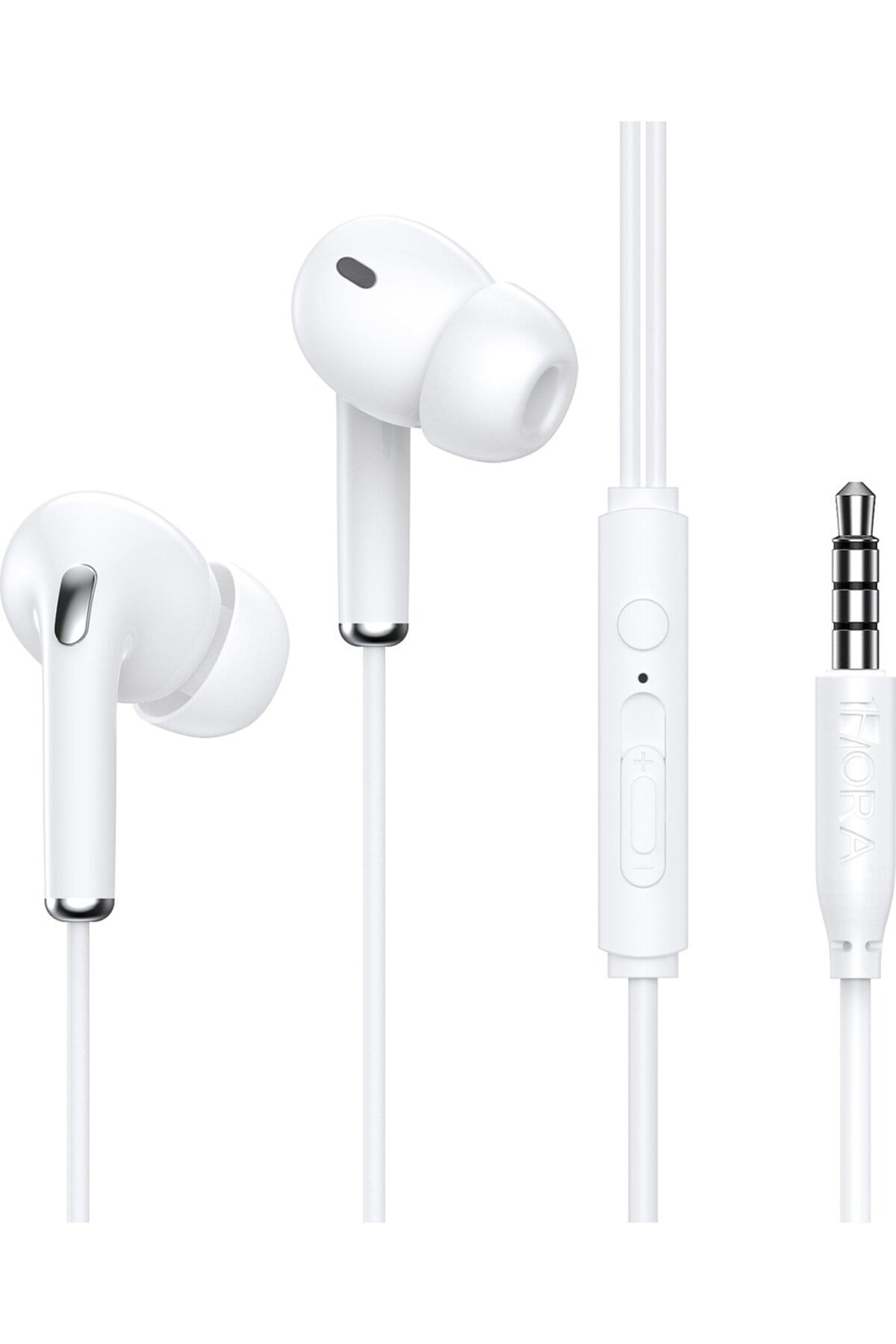 AUT123 3.5mm Kulak İçi Kablolu Kulaklık JS001 - Ergonomik Tasarım - Mikrofonlu - Beyaz