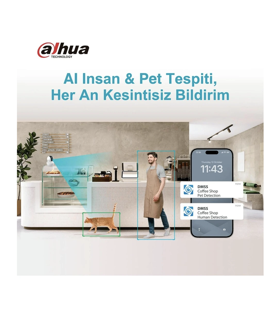 Dahua Hero H3F 2K 360° Dönebilen İç Mekan Wi-Fi Akıllı Bebek ve Güvenlik Kamerası (DH-H3F) - Beyaz