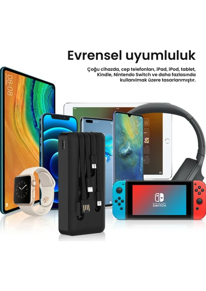 GAR159 20000 Mah Taşınabilir Şarj Cihazı - Dahili 4 Kablo Hızlı Şarj Destekli Powerbank