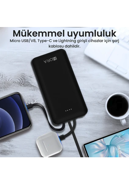 GAR159 20000 Mah Taşınabilir Şarj Cihazı - Dahili 4 Kablo Hızlı Şarj Destekli Powerbank
