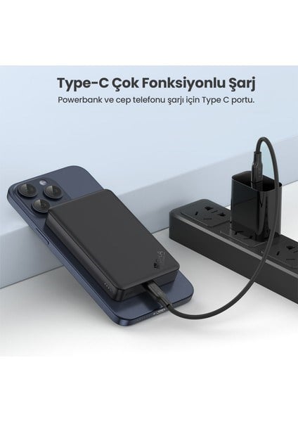 GAR276 5000 Mah Manyetik Kablosuz Type-C Girişli Taşınabilir Powerbank - Siyah