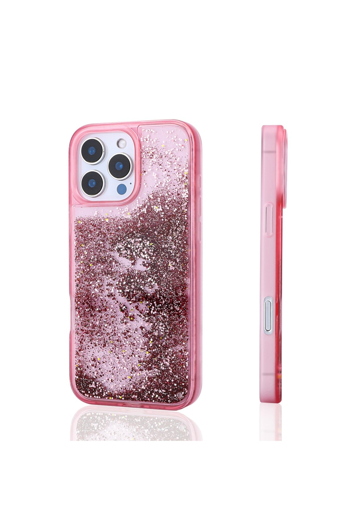 iPhone 12 Pro Kılıf Sıvılı Simli Şeffaf Arka Yüzey Keto Silikon Kapak - Pembe