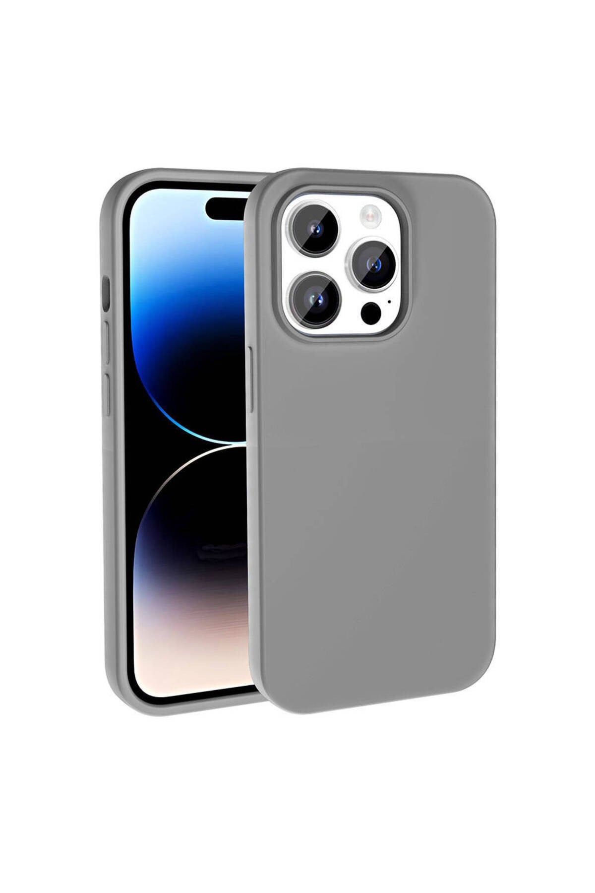 iPhone 14 Pro Kılıf M-safe Şarj Uyumlu Sıvı Teknolojili Silinebilir Sert Kivi Kapak - Koyu Gri