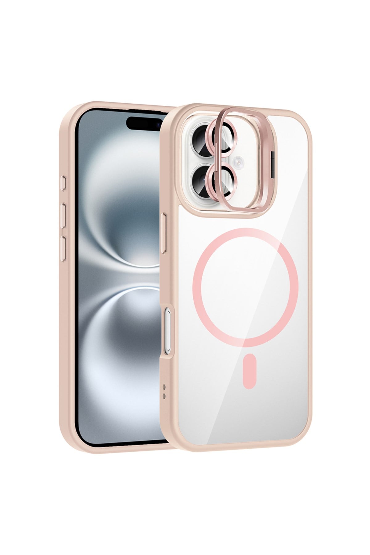 iPhone 16 Plus Kılıf Standlı ve Kamera Lens Hediyeli M-Safe Şarj Özellikli Etro Kapak