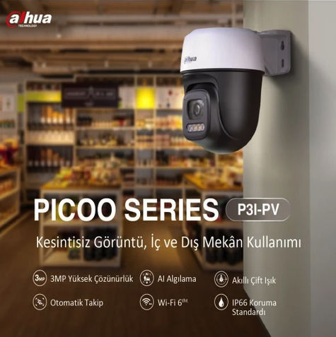 Dahua Picoo P3I 3MP IP66 Hareketli Dış Mekan Wi-Fi Güvenlik Kamerası