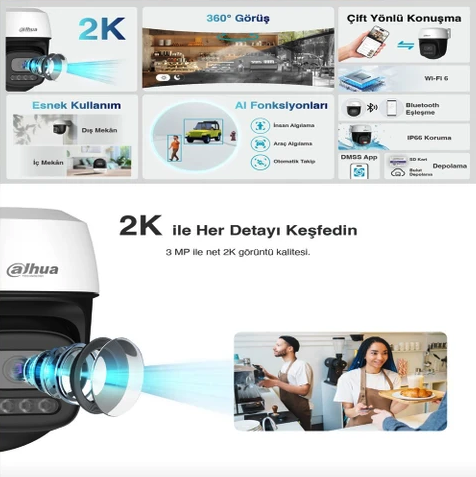 Dahua Picoo P3I 3MP IP66 Hareketli Dış Mekan Wi-Fi Güvenlik Kamerası