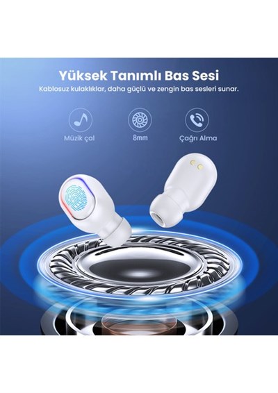AUT114 Tws Bluetooth Kulaklık A8S - Ekran Göstergeli Kablosuz Ios ve Android Uyumlu