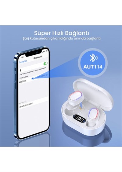 AUT114 Tws Bluetooth Kulaklık A8S - Ekran Göstergeli Kablosuz Ios ve Android Uyumlu