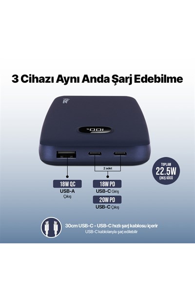 ChargeUp Pro LCD 10.000mAh PD 20W Taşınabilir Hızlı Şarj Aleti / Powerbank