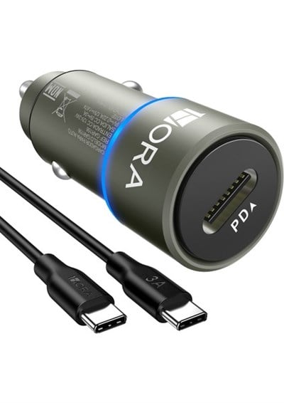 GAR156 PD20W Alüminyum Araç Şarj Aleti - Type-C Portlu Hızlı Şarj Cihazı - Siyah