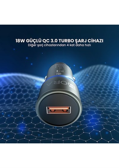 GAR156 PD20W Alüminyum Araç Şarj Aleti - Type-C Portlu Hızlı Şarj Cihazı - Siyah