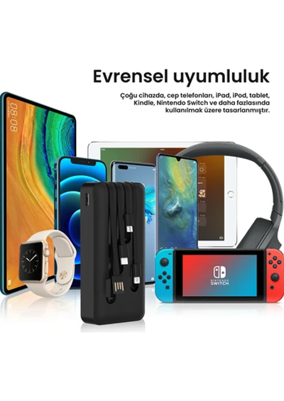 GAR159 20000 Mah Taşınabilir Şarj Cihazı - Dahili 4 Kablo Hızlı Şarj Destekli Powerbank