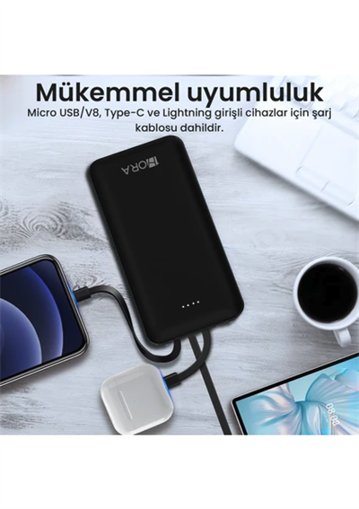 GAR159 20000 Mah Taşınabilir Şarj Cihazı - Dahili 4 Kablo Hızlı Şarj Destekli Powerbank