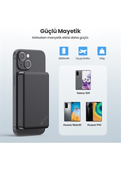 GAR276 5000 Mah Manyetik Kablosuz Type-C Girişli Taşınabilir Powerbank - Siyah