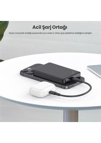GAR276 5000 Mah Manyetik Kablosuz Type-C Girişli Taşınabilir Powerbank - Siyah
