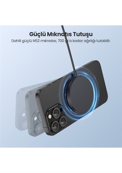 GAR281 Manyetik Kablosuz Şarj Cihazı - Ios ve Android Uyumlu - Yüksek Verimlilik - Siyah