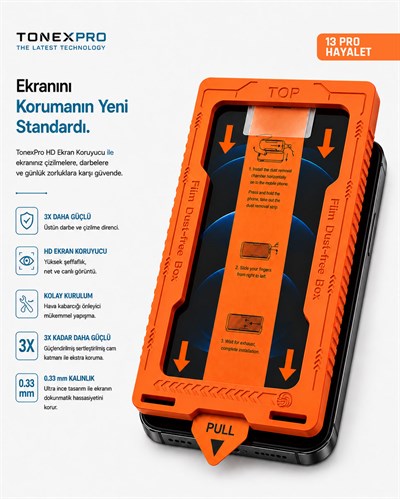 TonexPRO Iphone 13 Pro Uyumlu Hayalet Ekran Koruyucu Tak Yapıştır