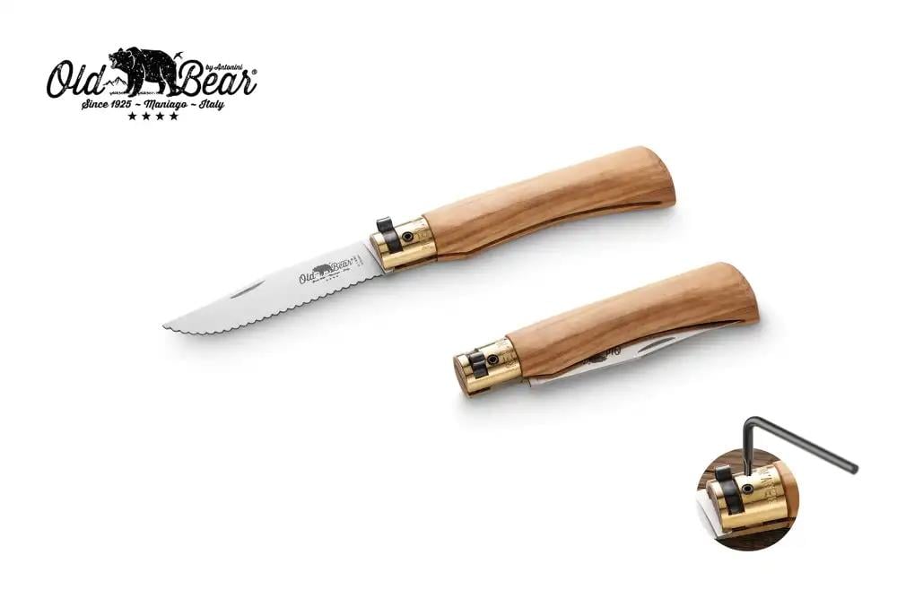 Antonini Old Bear 8cm Tırtıklı Zeytin Ağacı Saplı Çakı