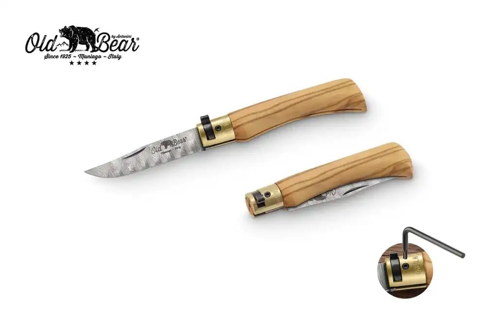 Antonini Old Bear 8cm Zeytin Ağacı Saplı Damascus Çakı