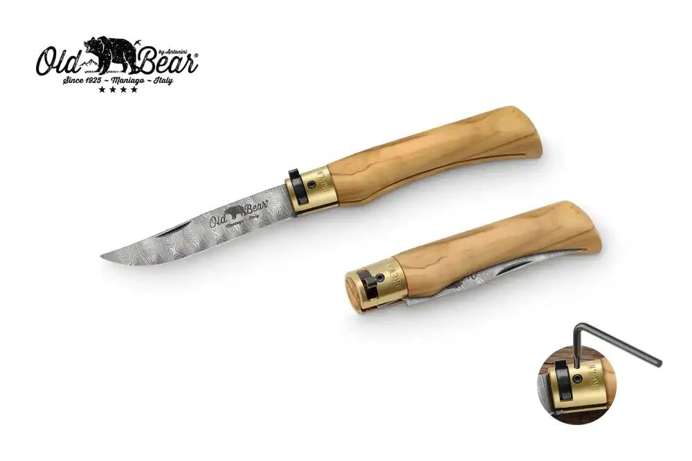 Antonini Old Bear 9cm Zeytin Ağacı Saplı Damascus Çakı