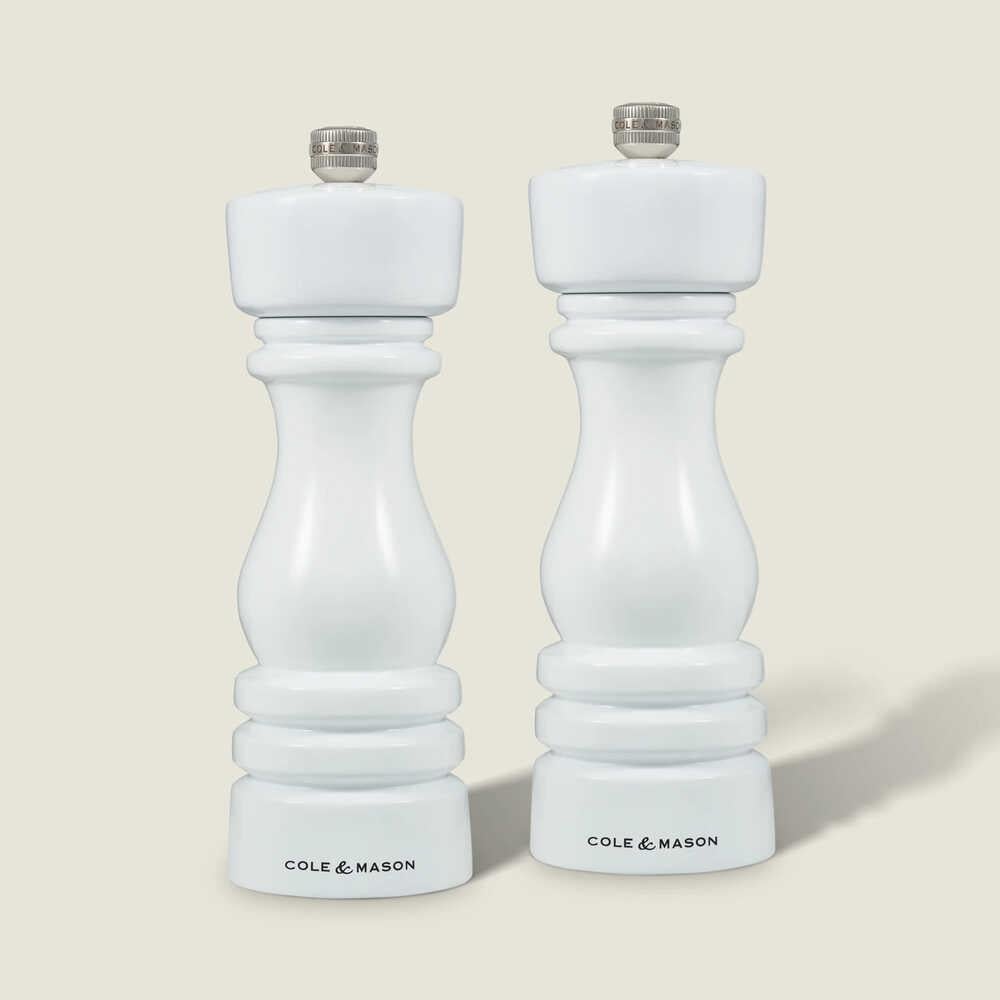Cole & Mason London Parlak Beyaz Tuz ve Biber Değirmenleri 180mm