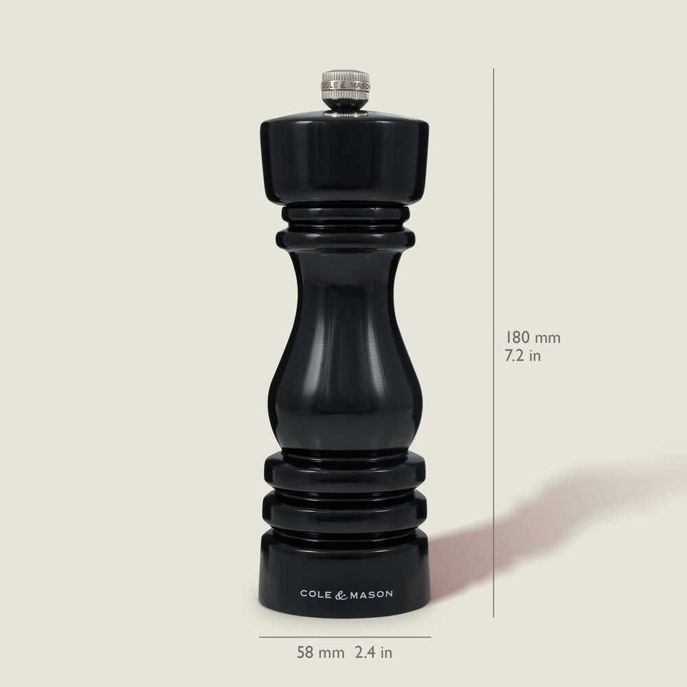 Cole & Mason London Parlak Siyah Tuz ve Biber Değirmenleri 180mm