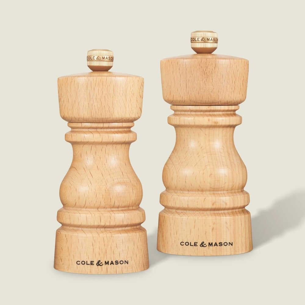 Cole & Mason Londra Doğal Kayın Tuz ve Karabiber Değirmenleri 130mm