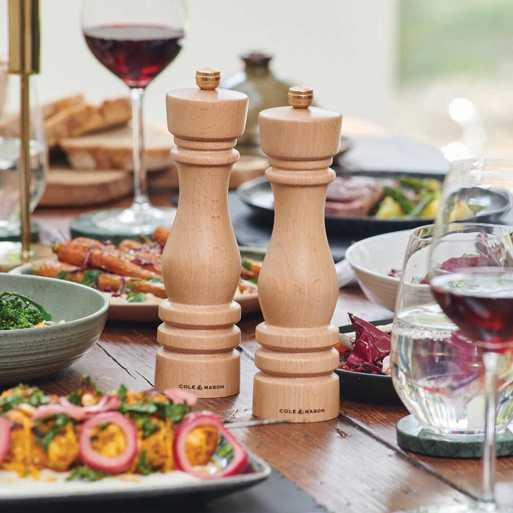 Cole & Mason Londra Doğal Kayın Tuz ve Karabiber Değirmenleri 220mm