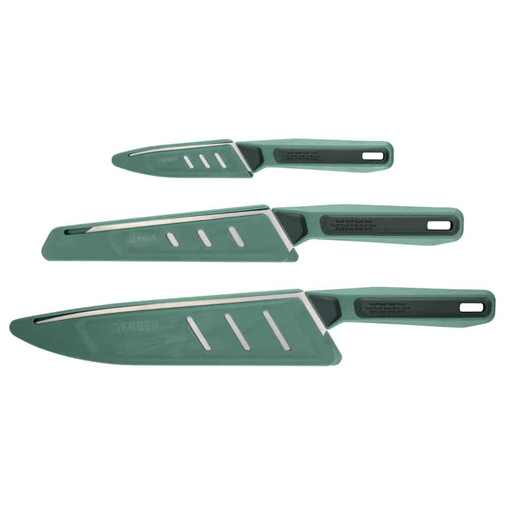 Gerber Gear ComplEAT Bıçak Seti - Kamp Kesme Bıçak Seti - Soyma Bıçağı, Tırtıklı Çok Amaçlı Bıçak ve Şef Bıçağı - Yeşil