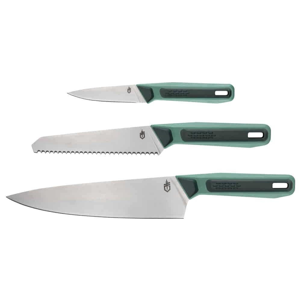 Gerber Gear ComplEAT Bıçak Seti - Kamp Kesme Bıçak Seti - Soyma Bıçağı, Tırtıklı Çok Amaçlı Bıçak ve Şef Bıçağı - Yeşil