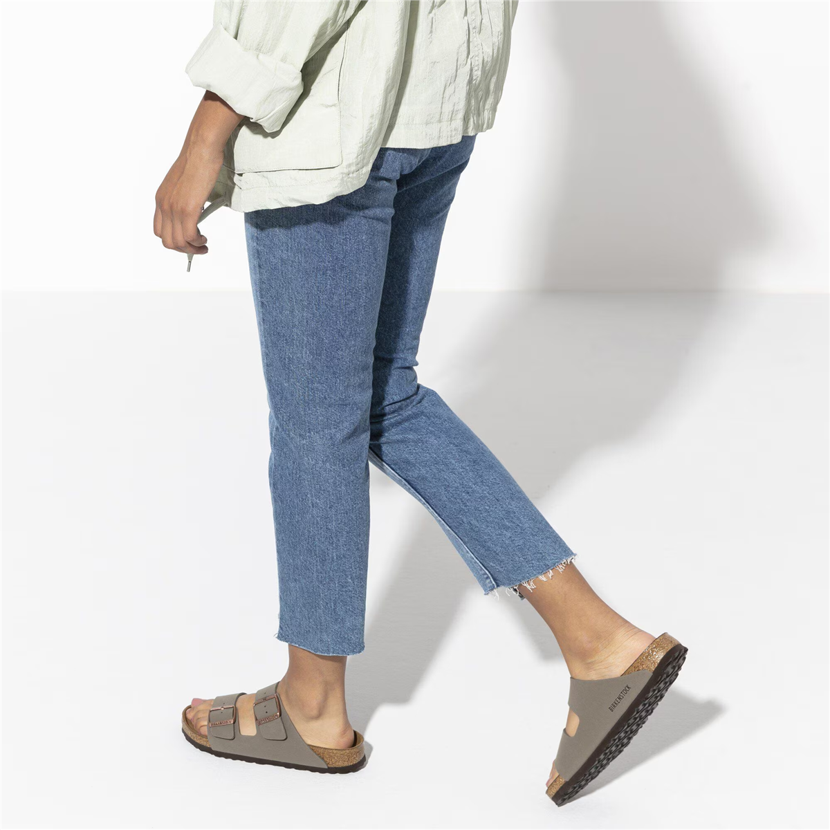 Birkenstock Arizona Birko-Flor Nubuk Unisex Terlik, Taş