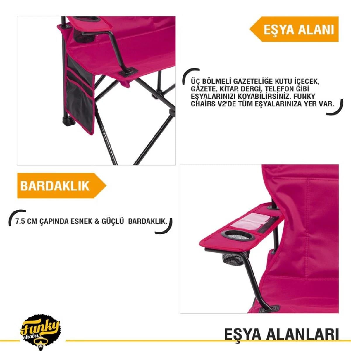 Funky Chairs Cool Ice Lüks Kamp Sandalyesi, Fuşya