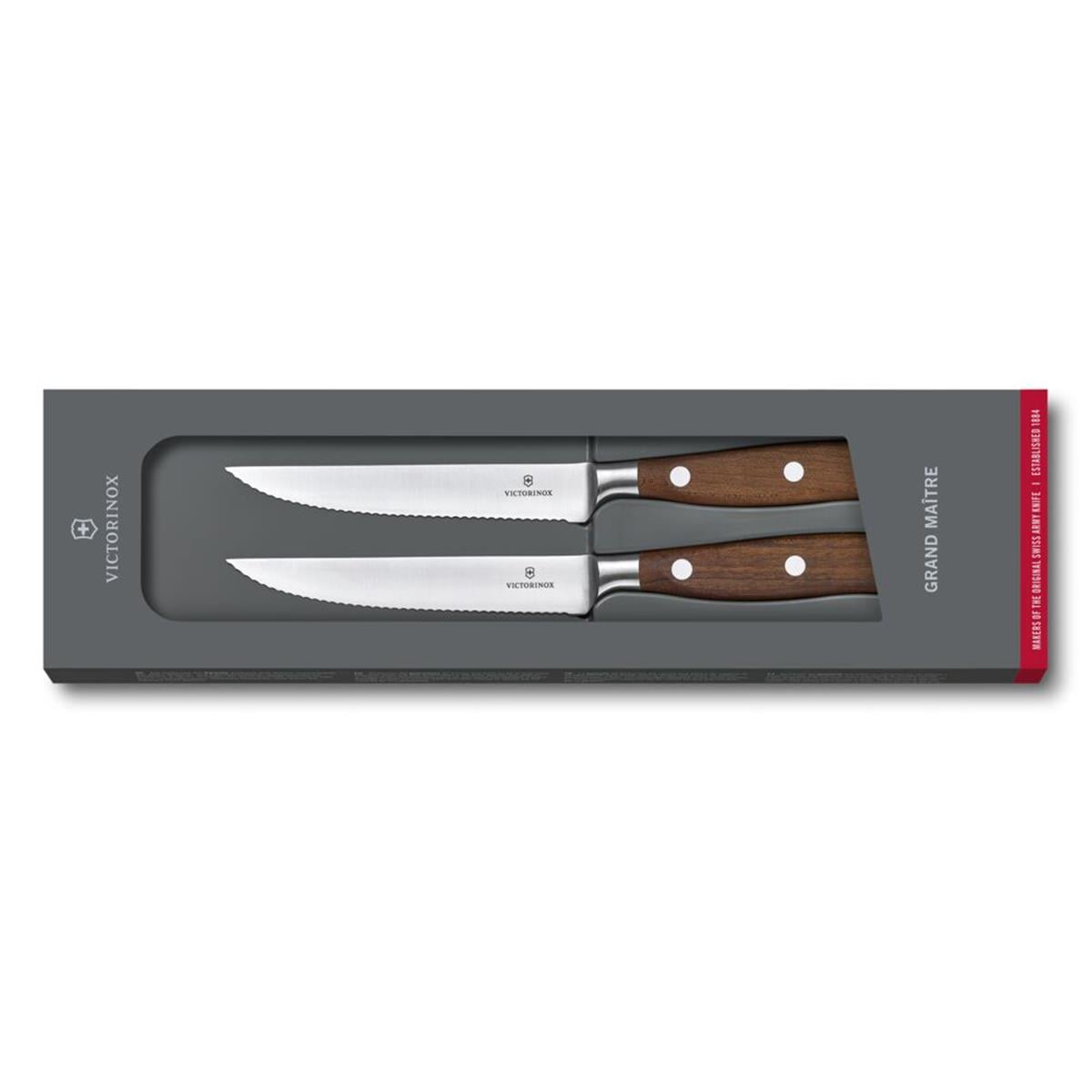 Victorinox 7.7240.2W 12cm Gül Ağacı 2li Tırtıklı Dövme Çelik Biftek Bıçağı, Hediye Kutulu