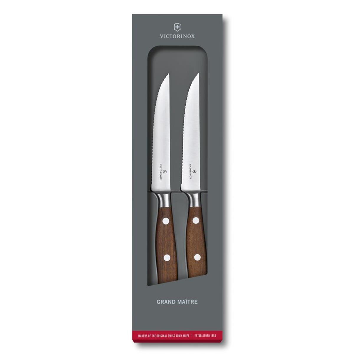 Victorinox 7.7240.2W 12cm Gül Ağacı 2li Tırtıklı Dövme Çelik Biftek Bıçağı, Hediye Kutulu