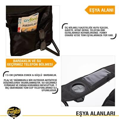 Funky Chairs Cool Ice Lüks Kamp Sandalyesi, Siyah