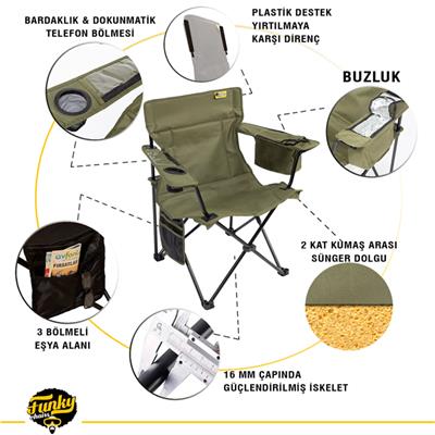 Funky Chairs Cool Ice Lüks Kamp Sandalyesi, Haki