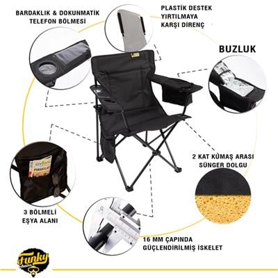 Funky Chairs Cool Ice Lüks Kamp Sandalyesi, Siyah