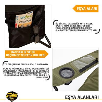 Funky Chairs Cool Ice Lüks Kamp Sandalyesi, Haki