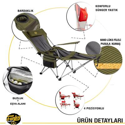 Funky Chairs Lazy 3 Plus Kamp Sandalyesi, Haki