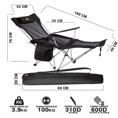 Funky Chairs Lazy 3 Plus Kamp Sandalyesi, Siyah